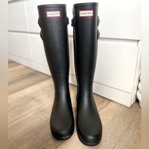 Hunter Refined Webbing Tall Matte Black Rain boots